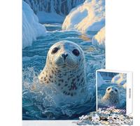 Rompecabezas de 1000 Piezas: Foca juguetona en Aguas heladas del Ártico Impresionante Arte de la Vida Silvestre Juguete Educativo Gran Regalo para Juegos Familiares Juego con póster a Juego y Hoja