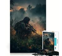 Rompecabezas de 1000 Piezas Francotirador camuflado en un Campo de Hierba Bordes Finos Ideal para ejercitar la Mente,Relajarse y Disfrutar del Arte navideño (38x52cm)