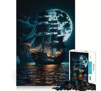 Rompecabezas de 1000 Piezas Galeón Negro bajo la luz de la Luna,Piezas de Ajuste preciso,Juguete Creativo y Divertido,Momento Acogedor y Divertido,Regalo de cumpleaños 38x52cm