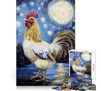 Rompecabezas de 1000 Piezas Gallo bajo la Noche Estrellada para Adolescentes Juguete de lógica Resistente Momento Sereno Borde Transparente Regalo Creativo (38x26cm)