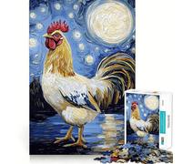 Rompecabezas de 1000 Piezas Gallo bajo la Noche Estrellada para Adolescentes Juguete de lógica Resistente Momento Sereno Borde Transparente Regalo Creativo (38x26cm)