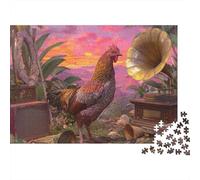 Rompecabezas de 1000 Piezas: Gallo bajo un Cielo Rosado al Atardecer. Juego Educativo para Adultos. Decoración del hogar. Difícil. Regalo de cumpleaños. 52 x 38 cm / 1000 Piezas.