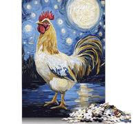 Rompecabezas de 1000 Piezas Gallo bajo una Noche Estrellada para Adultos y Rompecabezas de Madera. Juego Educativo Familiar. 1000 Piezas (75 x 50 cm).