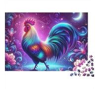 Rompecabezas de 1000 Piezas Gallo Brillante en la Noche cósmica para Adultos Juego Educativo Hermosa decoración Difícil Reto Regalos de cumpleaños 52x38cm/1000 Piezas