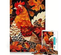 Rompecabezas de 1000 Piezas Gallo Entre Hojas de otoño para Adolescentes, Juguete de lógica Resistente, Tiempo Sereno, Borde Transparente, Regalo Creativo (50x75cm)