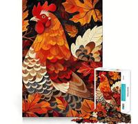 Rompecabezas de 1000 Piezas Gallo Entre Hojas de otoño para Adultos Mejora la Memoria y Alivia la ansiedad Bordes precisos Sorpresa navideña (38x52cm)