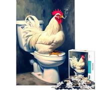 Rompecabezas de 1000 Piezas Gallo fumando en el Inodoro Juego de ingenio Desafío de Inteligencia Juguete adictivo Regalo Ideal para cumpleaños Desafío difícil (Tamaño 75x50cm)