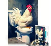 Rompecabezas de 1000 Piezas Gallo fumando en el Inodoro para Adultos Refuerza la Memoria Divertido y Casual Bordes limpios Regalo clásico (38x26cm)