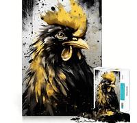 Rompecabezas de 1000 Piezas,Gallo Negro y Dorado,Corte sin Costuras,Juego Mental,Regalo,Juego Casual,Navidad,decoración del hogar (38x52cm)
