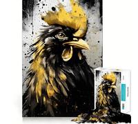 Rompecabezas de 1000 Piezas,Gallo Negro y Dorado,Corte sin Costuras,Juego Mental,Regalo,Juego Casual,decoración navideña para el hogar (50x75cm)