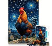 Rompecabezas de 1000 Piezas Gallo, Pollo, Noche Estrellada para Adolescentes Juguete Mental para aliviar el estrés Corte Premium (38x26cm)