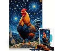 Rompecabezas de 1000 Piezas Gallo, Pollo, Noche Estrellada para Adultos y Adolescentes Juguete Intelectual para el hogar Disfrute de un Corte de Calidad Regalo clásico (50x75cm)
