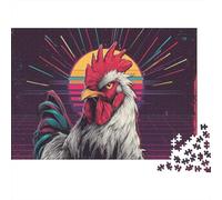 Rompecabezas de 1000 Piezas Gallo Retro con Rayos de Puesta de Sol Juego Educativo para Adultos Hermosa Decoración Difícil Reto Regalos de Cumpleaños 52x38cm/1000 Piezas