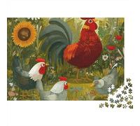 Rompecabezas de 1000 Piezas: Gallo Rojo en un Campo de Girasoles. para Adultos de 12 años en adelante. Juego Educativo. Decoración del hogar. Difícil y desafiante. 52 x 38 cm