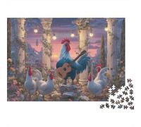 Rompecabezas de 1000 Piezas: Gallo Tocando la Guitarra con bandada. Juego Educativo para Adultos. Decoración del hogar. Difícil y desafiante. 38 x 26 cm