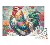 Rompecabezas de 1000 Piezas: Gallo Turquesa en un jardín de Flores. Juego Educativo para Adultos. Decoración del hogar. Difícil. Regalo de cumpleaños. 52 x 38 cm / 1000 Piezas.