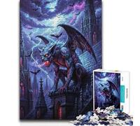 Rompecabezas de 1000 Piezas: Gárgola en un Edificio gótico Durante una tormenta. Rompecabezas Familiar. Regalo de cumpleaños. 38x52cm (1000 Piezas).