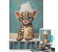 Rompecabezas de 1000 Piezas Gatito Bengalí,Hora del Baño,Decoración Limpia y en Forma,Actividad Mental Inteligente,Momento Acogedor,Juego,Regalo Divertido de Navidad (38x52cm)