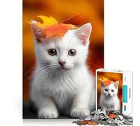 Rompecabezas de 1000 Piezas Gatito Blanco con Hoja de otoño Juguete Que desafía la Mente Troquelado de Alta precisión Divertido Reto para Pasar el Tiempo (50x75cm)