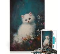 Rompecabezas de 1000 Piezas Gatito Blanco Entre Flores para Adolescentes Diversión tamaño Uniforme Piezas precisas Actividad Relajante para Grupos en Interiores (50x75cm)