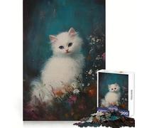 Rompecabezas de 1000 Piezas Gatito Blanco Entre Flores para Adolescentes Ejercicio cognitivo, relajación y Ocio Regalo Ideal para el Invierno (38x26cm)