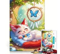 Rompecabezas de 1000 Piezas Gatito durmiendo con atrapasueños para Adolescentes Juguete cognitivo Juego de Mesa Bordes Premium Elige tu Deseo de Papá Noel 38x52cm