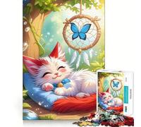 Rompecabezas de 1000 Piezas Gatito durmiendo con atrapasueños para Adultos Juguete de lógica para Juegos de Interior Corte de precisión Regalo Ideal 38x26cm