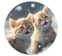Rompecabezas de 1000 Piezas Gatito en la Nieve para Adultos,Rompecabezas Redondo de 1000 Piezas,Juego Familiar Creativo y decoración del hogar, Adolescentes,