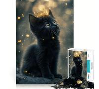 Rompecabezas de 1000 Piezas Gatito Negro con Corona Dorada,articulaciones afiladas,Juguete de construcción Que fomenta la concentración,Juego Tranquilo,diversión para cumpleaños 38x26cm