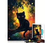 Rompecabezas de 1000 Piezas Gatito Negro en una Rama con Luces Bokeh Diversión Garantizada,Juego Que estimula la Mente,Tiempo de Juego Tranquilo, 38x26cm