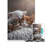 Rompecabezas de 1000 Piezas Gatitos durmiendo para Adolescentes Juguete cognitivo Juego de Mesa Disfruta despacio Borde Premium Elige tu Deseo de Papá Noel 38x26cm