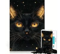 Rompecabezas de 1000 Piezas Gato Abisinio Negro con Ojos Dorados,Bordes Lisos,Juego para desarrollar la Mente,diversión,Momento Acogedor,Regalo de cumpleaños o Hobby (50x75cm)