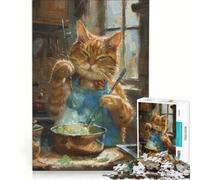 Rompecabezas de 1000 Piezas Gato atigrado Naranja cocinando Juego de ingenio para Relajarse intelectualmente Toda la Familia 38x52cm