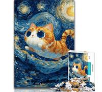 Rompecabezas de 1000 Piezas Gato bajo el Cielo Nocturno para Adolescentes Un Juego Educativo Divertido y Divertido para cumpleaños (38x26cm)