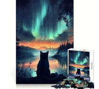 Rompecabezas de 1000 Piezas Gato bajo la Aurora Boreal para Adolescentes Ideal para estimular la Memoria cognitiva,Disfrutar de un Momento de Tranquilidad y Establecer Objetivos