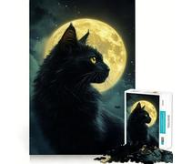 Rompecabezas de 1000 Piezas Gato bajo la luz de la Luna - Juego de ingenio y precisión para un Momento de Paz y Tranquilidad - Regalo Ideal para Navidad (50x75cm)
