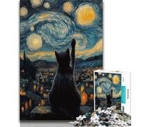 Rompecabezas de 1000 Piezas Gato bajo Las Estrellas para Adolescentes, Juego de ingenio, decoración de Pared, cumpleaños y Navidad, 38x26cm