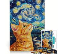 Rompecabezas de 1000 Piezas Gato bajo un Cielo Estrellado - Arte de Corte Exacto,Juego Creativo para ejercitar la Mente,Tiempo de Juego Tranquilo,Regalo de cumpleaños para Aficionados (38x26cm)