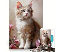 Rompecabezas de 1000 Piezas Gato Blanco con Flores Rosas Ideal para Adolescentes Desarrolla la Mente es Divertido Tiene Piezas de tamaño Uniforme y precisas y es una Actividad Relajante para Grupos
