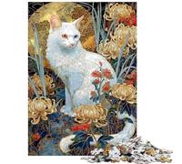 Rompecabezas de 1000 Piezas Gato Blanco con heterocromía en un Entorno Floral Rompecabezas para Adultos Ideal para divertirse en Familia Difícil y desafiante Juguetes educativos (75x50cm)