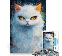 Rompecabezas de 1000 Piezas Gato Blanco con Ojos Dorados Ideal para Adolescentes Desarrolla la Mente estimula la Creatividad y es para un Entrenamiento Piezas de tamaño Uniforme y de Alta precisión