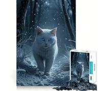 Rompecabezas de 1000 Piezas Gato Blanco en Bosque nevado para Adolescentes Diversión tamaño Uniforme Piezas precisas Actividad Relajante para Grupos en Interiores (38x52cm)