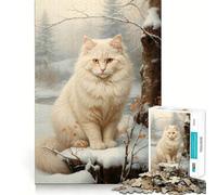 Rompecabezas de 1000 Piezas Gato Blanco en la Nieve Juego para ejercitar la Mente artesanía experta en Corte pasatiempo Fascinante para Momentos de Ocio (50x75cm)