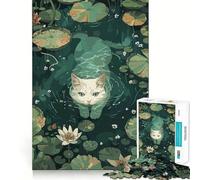 Rompecabezas de 1000 Piezas Gato Blanco en un Lago para Adultos Juego de Habilidad Mental Corte láser para un Ajuste Actividad gratificante para días lluviosos (38x26cm)
