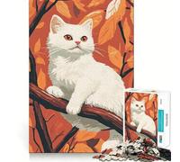 Rompecabezas de 1000 Piezas Gato Blanco Entre Hojas de otoño para Adolescentes Juego Divertido y fácil de Usar Sin Huecos Actividad Nocturna para Toda la Familia (50x75cm)