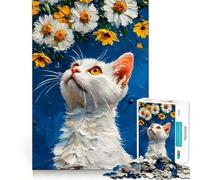 Rompecabezas de 1000 Piezas Gato Blanco Mirando Margaritas Entrenamiento Cerebral Divertido Encaje Huecos Actividad para Compartir con Seres Queridos (50x75cm)