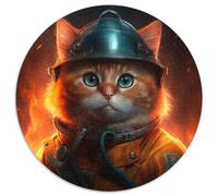 Rompecabezas de 1000 Piezas Gato Bombero, Rompecabezas Redondos de 1000 Piezas para Adultos, Navidad, Halloween, Pascua y Año Nuevo, 67,5 x 67,5 cm