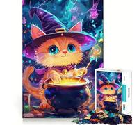 Rompecabezas de 1000 Piezas Gato,Bruja,Poción,Arte de Corte Preciso,Juego de Habilidad Mental,Juego Fácil de Jugar, (38x26cm)