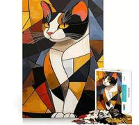 Rompecabezas de 1000 Piezas Gato Calico en Arte geométrico Corte preciso Divertido desafío Mental Juguete Juego de Descanso Cumpleaños Arte Juego (50x75cm)