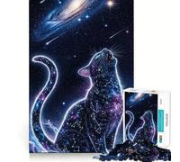 Rompecabezas de 1000 Piezas Gato Celestial Aullando a la Galaxia,Diseño de Borde Fino,Actividad Mental Inteligente,Juego Relajante,Regalo Divertido de Navidad (38x26cm)